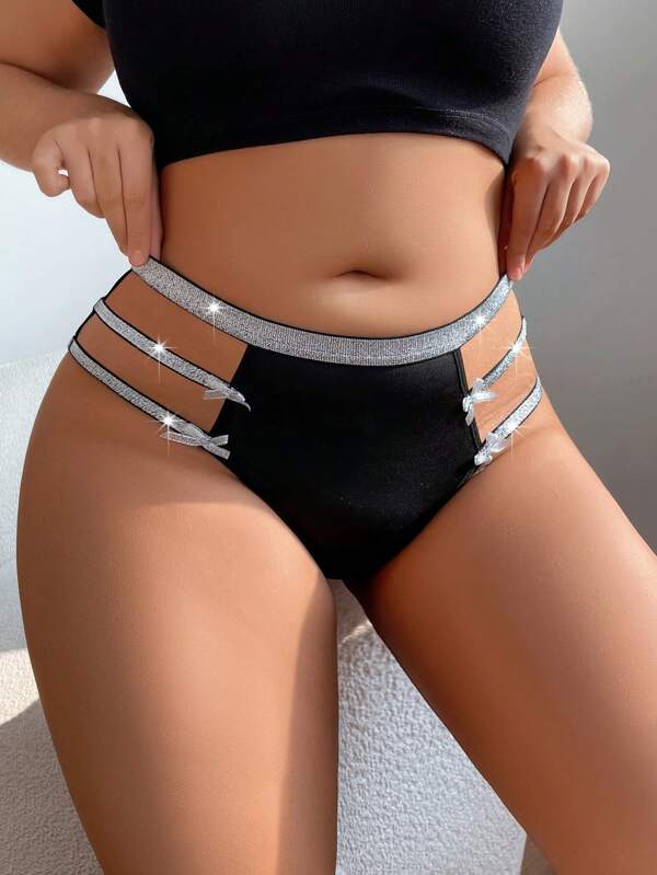 Plus Size Women Bow Decor Hollow-Out Minimalist Slim Casual Panties