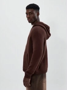 Musero Zip Through Knit Hooded Sweatshirt - Chocolate Brown - View 2