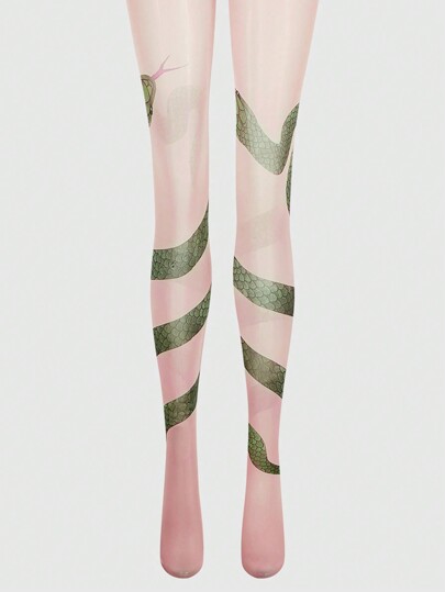 Grunge Punk 1 pieza Pantimedia de uso diario casual con estampado de serpiente de 360 grados