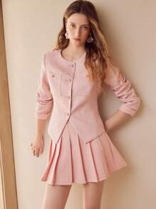 MOTF PREMIUM SINGLE BREASTED WAIST-CINCHED JACKET - Pink - View 8