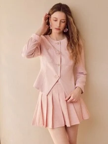 MOTF PREMIUM SINGLE BREASTED WAIST-CINCHED JACKET - Pink - View 12