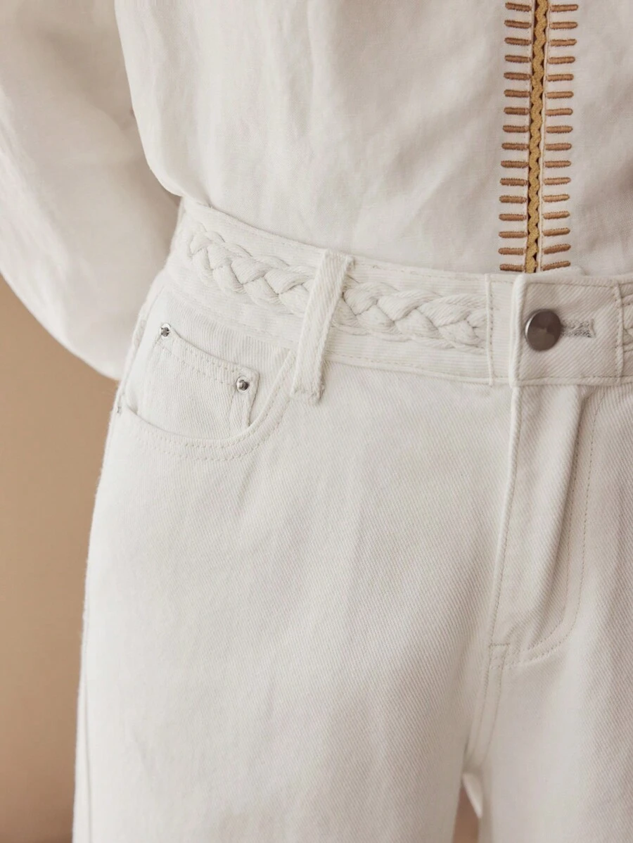 MOTF PREMIUM 斜口袋直筒牛仔裤 - 白色 - 查看 2