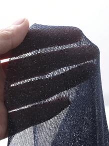 FRIFUL Women's Loose Sheer Round Neck Long Sleeve Cropped Top, Sexy Party Style For Summer Music Festivals - Navy Blue - View 8