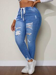 SHEIN SXY 大码弹性腰部时尚百搭牛仔裤