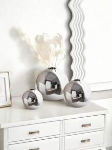 1 Peça Vaso Cerâmico Decoração Doméstica Artesanato, Vaso de Flor Arte Vaso Hidropônico Decoração Doméstica Presentes, Vaso Cerâmico Artesanato Pequena Bola Redonda Vaso Recipiente de Planta Copo Arranjo Floral Decoração Doméstica de Mesa (Prata) - Prata - Visão 3