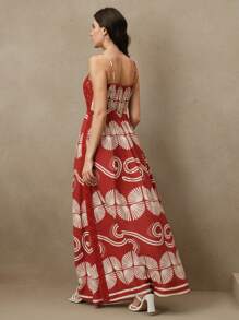 Anewsta Váy Maxi Boho họa tiết trừu tượng thêu móc mùa xuân, mùa hè, thanh lịch, bãi biển dành cho nữ - Màu Đỏ Sâu - Xem 3