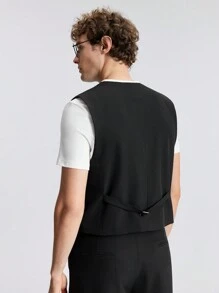 Ontre 2025春夏纯色纽扣前无袖休闲背心，百搭，柔软透气