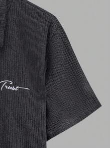 EURMUSE Men Special Fabric With Embriodery Button Front Basic Regular Shirt & Pants Set - Dark Grey - View 3