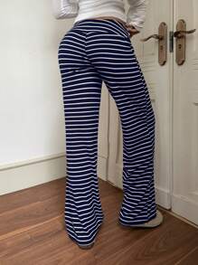 CovetEZ Low Waist Striped Velvet Drawstring Waist Yoga & Lounge Wide Leg Pants, Autumn/Winter Suitable For Going Out