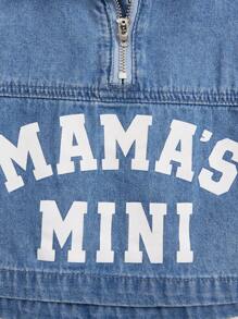 SHEIN Baby-Jungen Frühling/Sommer Baumwolle Casual Weiß Buchstaben Grafik Kragen Halbreißverschluss Kurzarm Loose Fit Blaues Jeansoberteil, Baby Frühling/Sommer Kleidung Spring Break Outfit Streetwear Outfits - Mittele Waschung - Übersicht 4