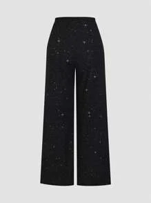 Sweetra 2pcs Sequin Halter Neck Backless Vest And Wide Leg Loose Pants Set, Sexy Diva Style - Black - View 5