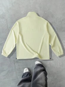 SHEIN Manfinity Dauomo Men's Letter Print Zipper Partial Placket Long Sleeve Sweatshirt - Beige - View 2