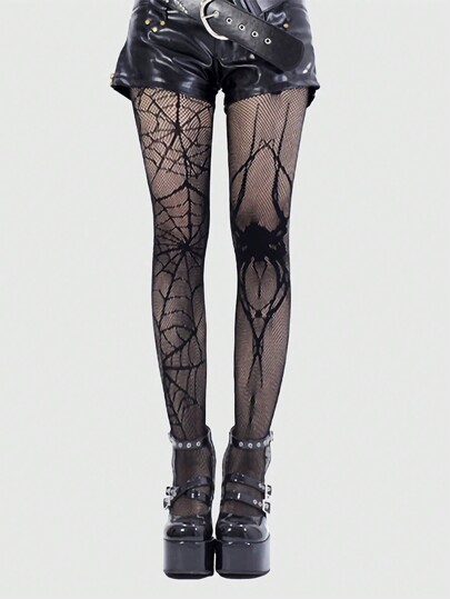 Goth 1 Pair Spider & Web Fishnet Pantyhose, Halloween