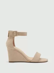 CUCCOO BIZCHIC 女士时尚杏色绒面革材质绑带踝带经典简约风格舒适坡跟凉鞋，适合通勤、约会、派对 - 杏色 - 查看 2