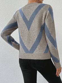 SHEIN LUNE 2024 Autumn/Winter New Arrivals Geometric Striped Pullover Sweater Knit Pullover Fall - Multicolor - View 2