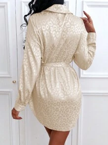 VaVaBold Women's Front Button Long Sleeve Front-Tie Casual Short Dress