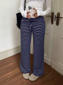 CovetEZ Low Waist Striped Velvet Drawstring Waist Yoga & Lounge Wide Leg Pants, Autumn/Winter Suitable For Going Out