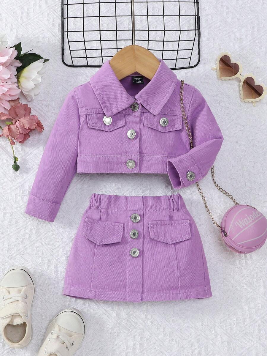 Bộ đồ denim 2 món dễ thương và ngọt ngào cho bé gái - Màu tím - Xem 1