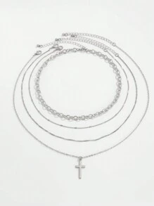 ROMWE Goth 4pcs/Set Fashionable Punk Style Cross Pendant Necklace Set