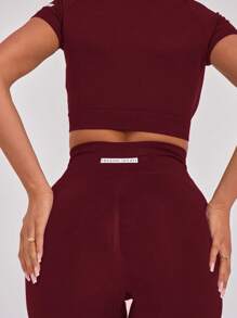 Musera Sport 高腰无缝运动健身紧身裤，仅限板网球、网球、匹克球健身房健身 - 酒紅色 - 查看 3