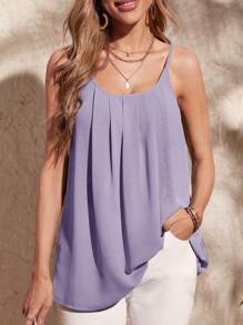 SHEIN Clasi Women's Vacation Casual Solid Color Pleated Slip Camisole - Mauve Purple - View 1