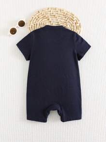 Cozy Pixies Baby Jungen Muster bestickte Stehkragen Kurzarm Romper Shorts, lässig & vielseitig, geeignet für Sommerwetter, drinnen und Outdoor