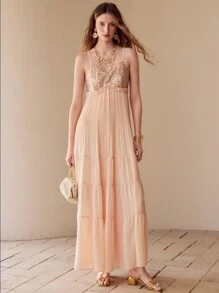 MOTF PREMIUM CONTRAST SEQUIN FLOWY CAMI DRESS,SPRING/SUMMER - Apricot - View 2