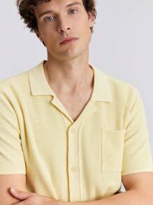 Ontre Men's Solid Color Front Button Short Sleeve Pocket Simple Casual Sweater Outing Clothes, New Styles For Spring And Summer 2025, Travel, Holiday And Commuting - Mustard Yellow - View 7