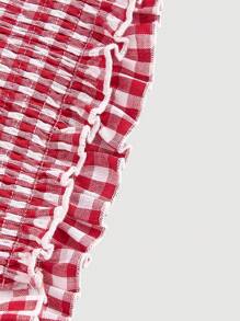 SHEIN MOD 2 件套女士红色格子短款抹胸上衣和荷叶边迷你裙 - 紅色 - 查看 4