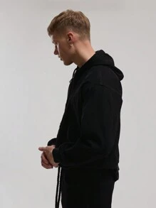 Musero Hooded Denim Jacket - Black - View 2