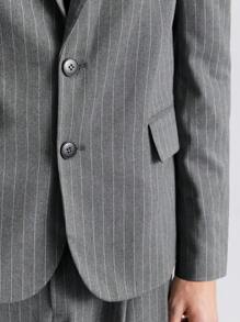 Ontre Men's Grey Front Button Long Sleeve Pocket Stripe Simple Casual Suit Jacket Outing Clothes, New Styles For Spring And Summer 2025, Travel, Holiday And Commuting