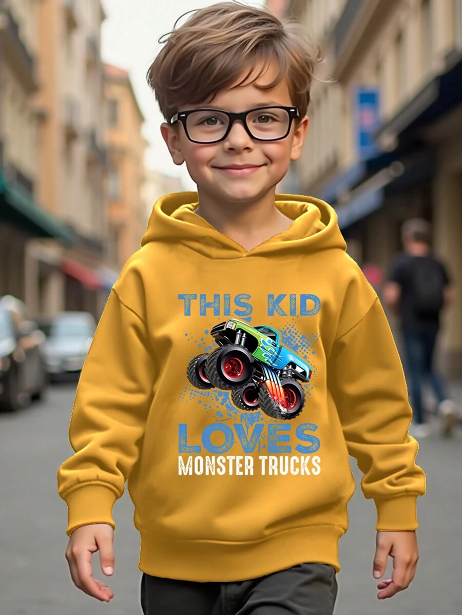 1 chiếc áo nỉ thể thao thường ngày cho bé trai, thích hợp cho mùa thu và mùa đông. - Màu vàng - Xem 1