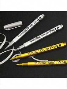 SHEIN 3pcs/Set Metallic Marker Pens - Set Of 3 Gold, Silver, And Copper Permanent Paint Pens For Crafts, Scrapbooking, And Fabric Art - Vibrant Colors And Smooth Application Back To School - Multicolor - View 12