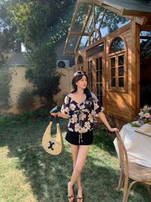 DAZY Women Floral Print Short Sleeve Casual Top Vacation Outfits Women - Multicolor - View 7