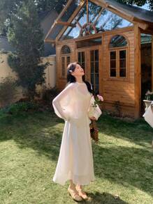 DAZY 2pcs Women Lace Splice Textured Long Sleeve Top Set Fall,Winter - White - View 6