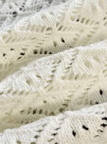 SHEIN Unity Spring/Summer New White Hollow Lace-Up Drawstring Casual Knit Vest - White - View 7