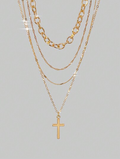 Goth 4pcs Set Fashionable Punk Style Cross Pendant Necklaces