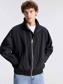 Maija Men's Black Solid Color Zipper Front Long Sleeve Jacket Casual Spring Jacket , New Styles For Spring And Summer 2025, Travel, Holiday And Commuting, Fall/Winter - Black - View 6