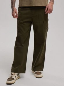 Musero Woven Wide Leg Cargo Trouser - Army Green - View 1
