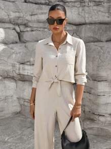 Breezaya Conjunto de 2 piezas de verano para mujer, con tejido liso - Albaricoque - Ver 3