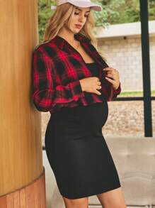 SHEIN 2 件孕妇休闲格子上衣和连衣裙套装 - 彩色 - 查看 4