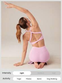 GLOWMODE FeatherFit™ Twisted Active Square Neckline Tank Light Support Low Impact Yoga Pilates Daily Spring Summer - Bubblegum Pink - View 5