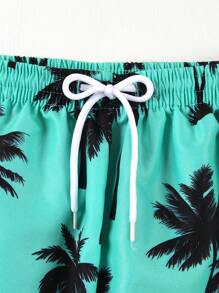 SHEIN Shorts de baño estampados aleatorios para adolescentes, nuevo traje de baño para primavera/verano, shorts de playa, tela interior de natación, adecuado para nadar y practicar surf - Multicolor - Ver 4