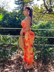 SHEIN SXY Damska sukienka typu gorset z nadrukiem tie-dye, dopasowana, tuba, stroje wakacyjne dla kobiet, letnie stroje dla kobiet, stroje plażowe dla kobiet, ubrania wiosenne, stroje na wakacje na plaży, stroje na rejs