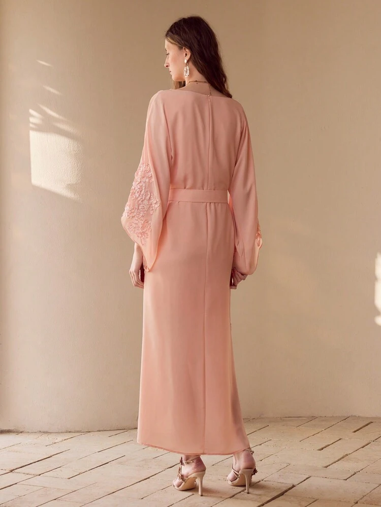 FLORAL PATTERN FLARE SLEEVE DRESS,SPRING/SUMMER