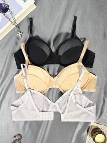 Snug Zone Thin Mesh Lightly Padded Underwire Middle Support Lift Prevent Sagging Bra With U Plunge Back Adjustable ,3 Pcs - Multicolor - View 2