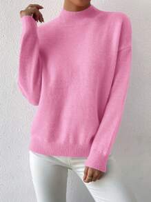 EMERY ROSE Damen Rundhals Langarm einfacher rosa gestrickter Pullover, Lässig Alltagsmode