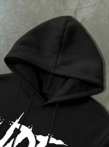 Manfinity EMRG 2pcs/Set Men Letter Flame Print Hoodie Sweatshirt And Flared Pants - Black - View 4