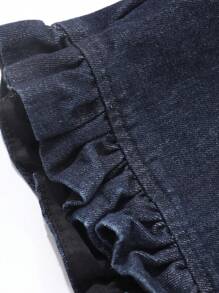 DAZY Pantaloni scurți din denim largi pentru femei, cu buzunar frontal și nasturi, casual, de vară - Spălare întunecată - Vizualizare 8