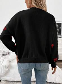 Chiquease 博主风格蝴蝶结设计休闲套头衫，2024秋冬新款针织套头衫秋冬 - 黑色 - 查看 2